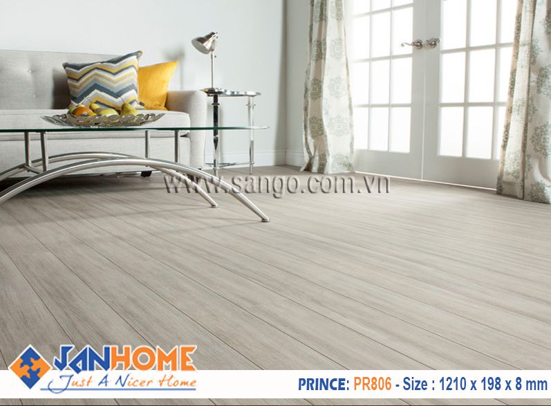 Thi công sàn gỗ Prince PR806 phòng khách không gian hiện đại tràn ngập ánh sáng